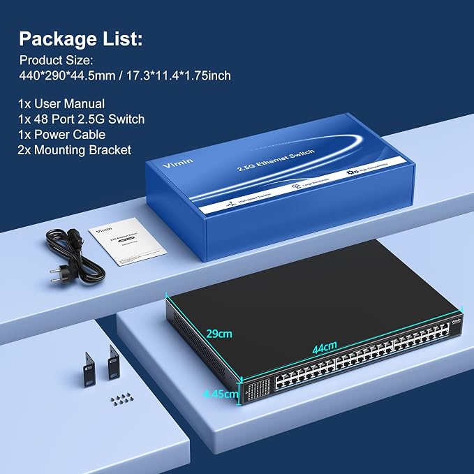 48-Port 2.5G Switch Unmanaged, 48 x 10/100/1000/2500Mbps RJ45 Ports, Plug & - Image 7