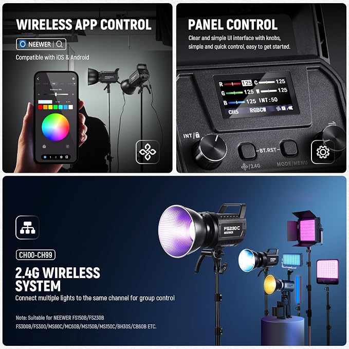 NEEWER 230W High Power RGB LED Video Light, APP/2.4G Control, 2500K-7500K - Image 6