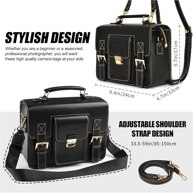 Cwatcun Leather Camera Bag Compact Shoulder Bag - Image 6