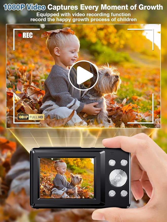Digital Camera, FHD 1080P Kids Camera 44MP Point and Shoot Digital Cameras - Image 3