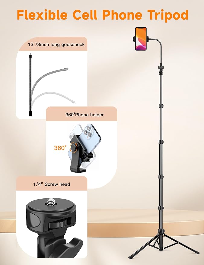 Phone Tripod, Portable Aluminum Cellphone Stand - Image 7