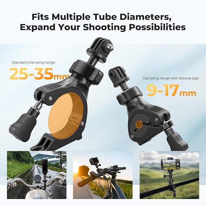 K&F CONCEPT Handlebar Bike Motorcycle Mount, 360° Rotation Camera Clamp Mount - Image 2