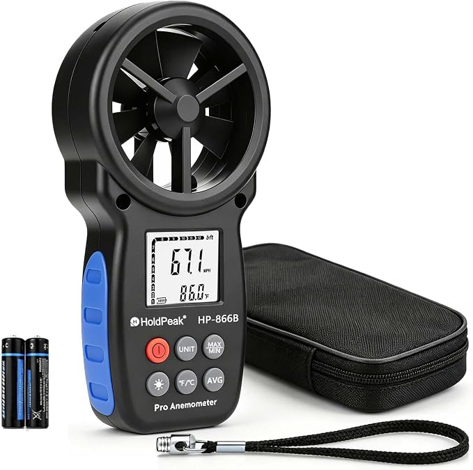 HoldPeak 866B Digital Anemometer, Handheld Wind Speed CFM Meter, HVAC Air Flow by HHOLDPEAK