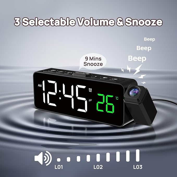 Netzu Projection Alarm Clock for Bedroom Ceiling, Small Compact Plug-in Digital - Image 6