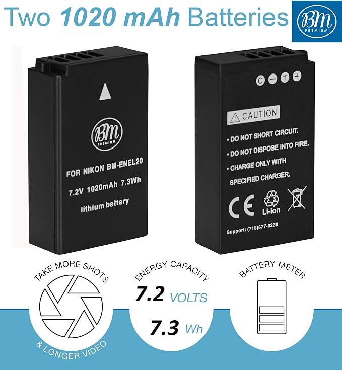 BM Premium Pack of 2 ENEL20, EN-EL20a Batteries and USB Dual Battery Charger - Image 3