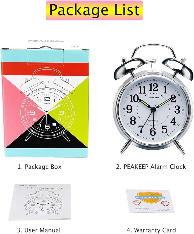 Peakeep 4 inches Twin Bell Loud Alarm Clock - Image 7