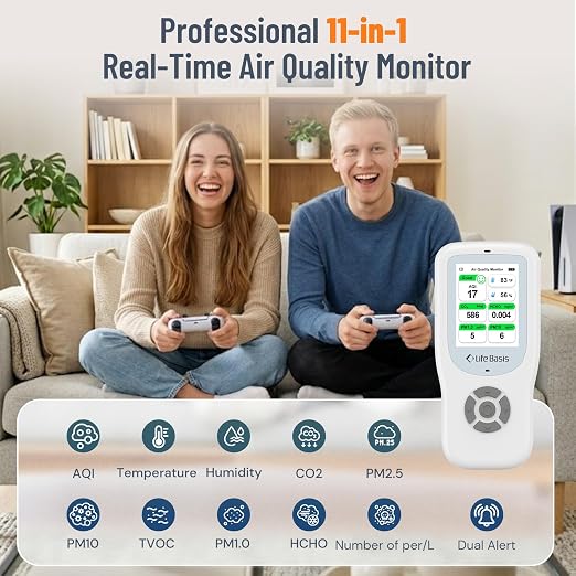LifeBasis Air Quality Monitor Indoor, 11-in-1 Air Quality Detector - Image 3