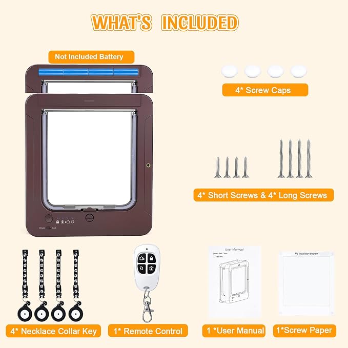Smart Cat Door with 4 Collar Sensor Key, RFID Cat Door Collar Activated with - Image 7
