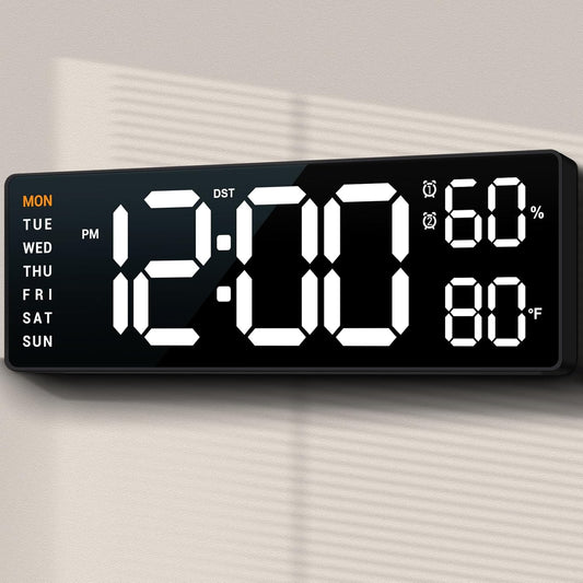 10" Digital Wall Clock: Dual Alarm Wall Mount Decor Clock for Living Room Classroom Office Desk, House Warming Gifts New Home Decor, Gift for Mom Dad Seniors Teen White
