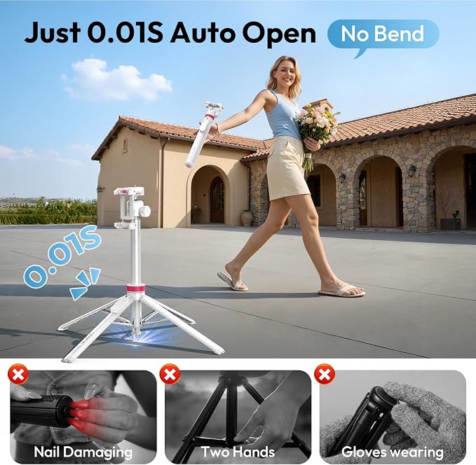 ULANZI MT-44B Phone Tripod, 360° Ball Head, Extendable Selfie Stick w Cold Shoe - Image 2