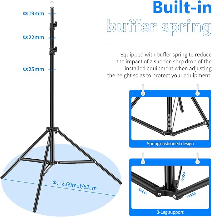 Neewer Photography Light Stand, 3-6.6ft/92-200cm Adjustable Sturdy Tripod Stand - Image 3