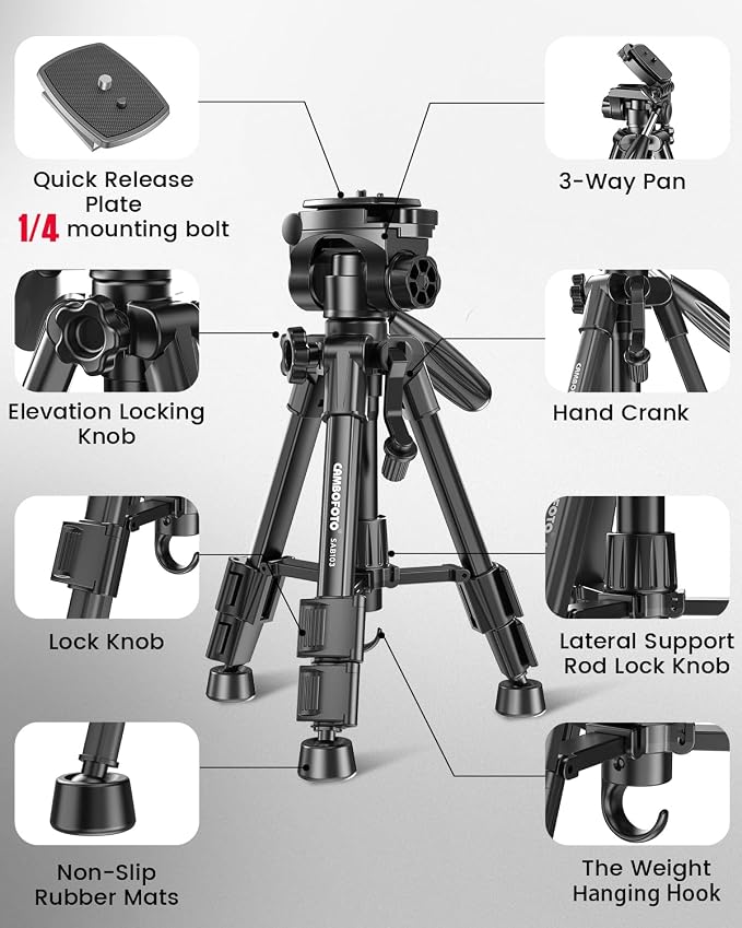 CAMBOFOTO 30"-Camera-Tripod, Porfessional Aluminum Heavy Duty Tripod Stand - Image 4