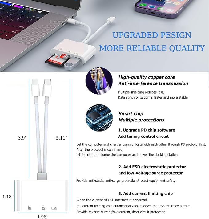 USB C SD Card Reader for iPhone, Lightning Dual Port SD Card Adapter, Memory - Image 6