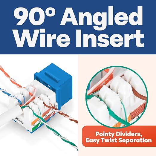 Everest 90° Angled RJ45 Cat6A Keystone Jacks 50-Pack in Blue - Image 3
