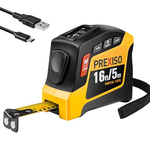 PREXISO 2-in-1 Digital Tape Measure - 16Ft Rechargeable Measuring Tape by PREXISO