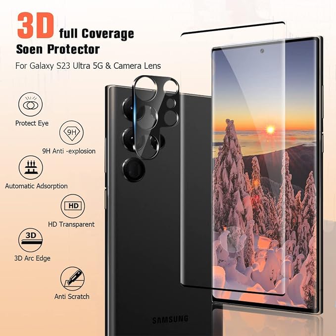 XDesign [2+2 Pack Galaxy S23 Ultra Screen Protector, 9H Tempered Glass Scratch - Image 3