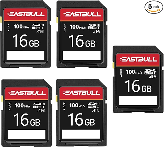 5-Pack of SD Card 16GB EASTBULL Class 10 SD Card U1 V30 High-Speed 100MB/s Read by EASTBULL