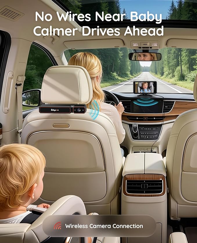 Babyvue Wireless Baby Car Camera, 5.2" Display, 1080P HD IR Night Vision - Image 2