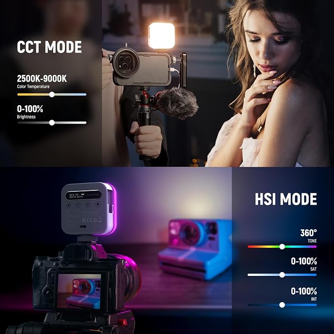 NEEWER Basic Magnetic RGB Video Light, 360° Full RGB Mini LED Camera Light - Image 5