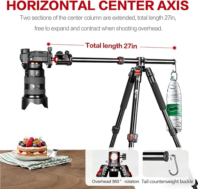 FreeSea 72 inch Camera Tripod, Transverse Center Column Aluminium DSLR Tripod - Image 6