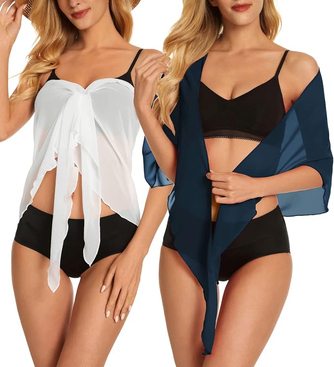 CHICGAL 2 Pieces Women Beach Sarong Bathing Suit Wrap Skirt Sheer Bikini - Image 3