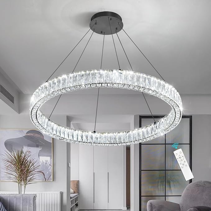 HAIXIANG Modern Crystal Chandelier Dimmable LED Ring Pendant Chandeliers Light - Image 8