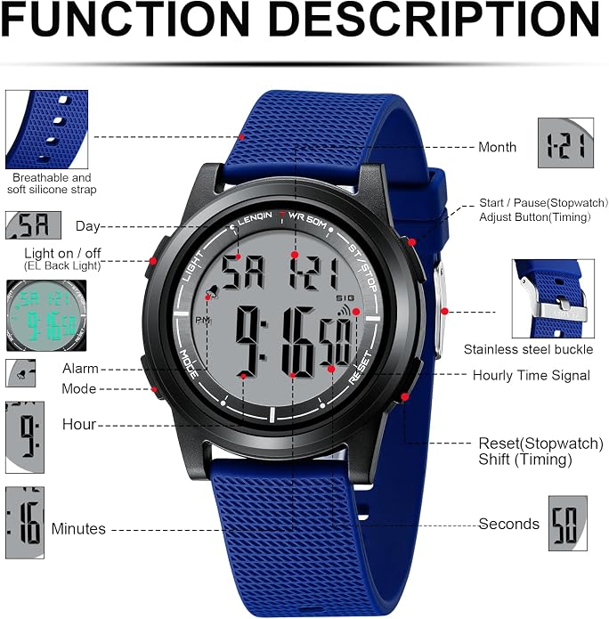 HANPOSH Mens Digital Watch Ultra Thin Minimalist Sports Waterproof Outdoor LED - Image 7