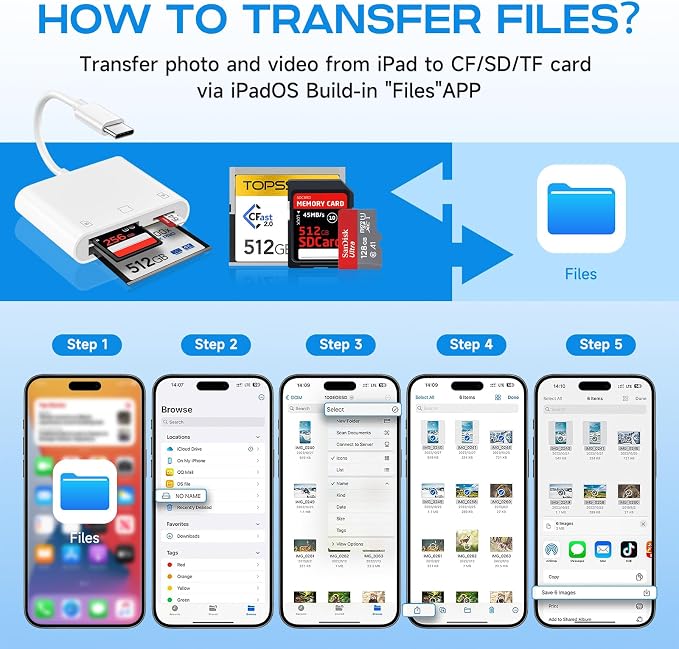 USB C SD Card Reader for iPhone 17/16/15/iPad/Mac, 3 in 1 USBC Memory Card - Image 7