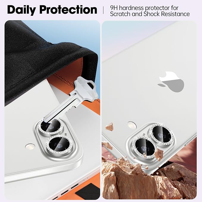 for iPhone 16/16 Plus Camera Lens Protector Bling Individual Metal Diamond Ring - Image 3