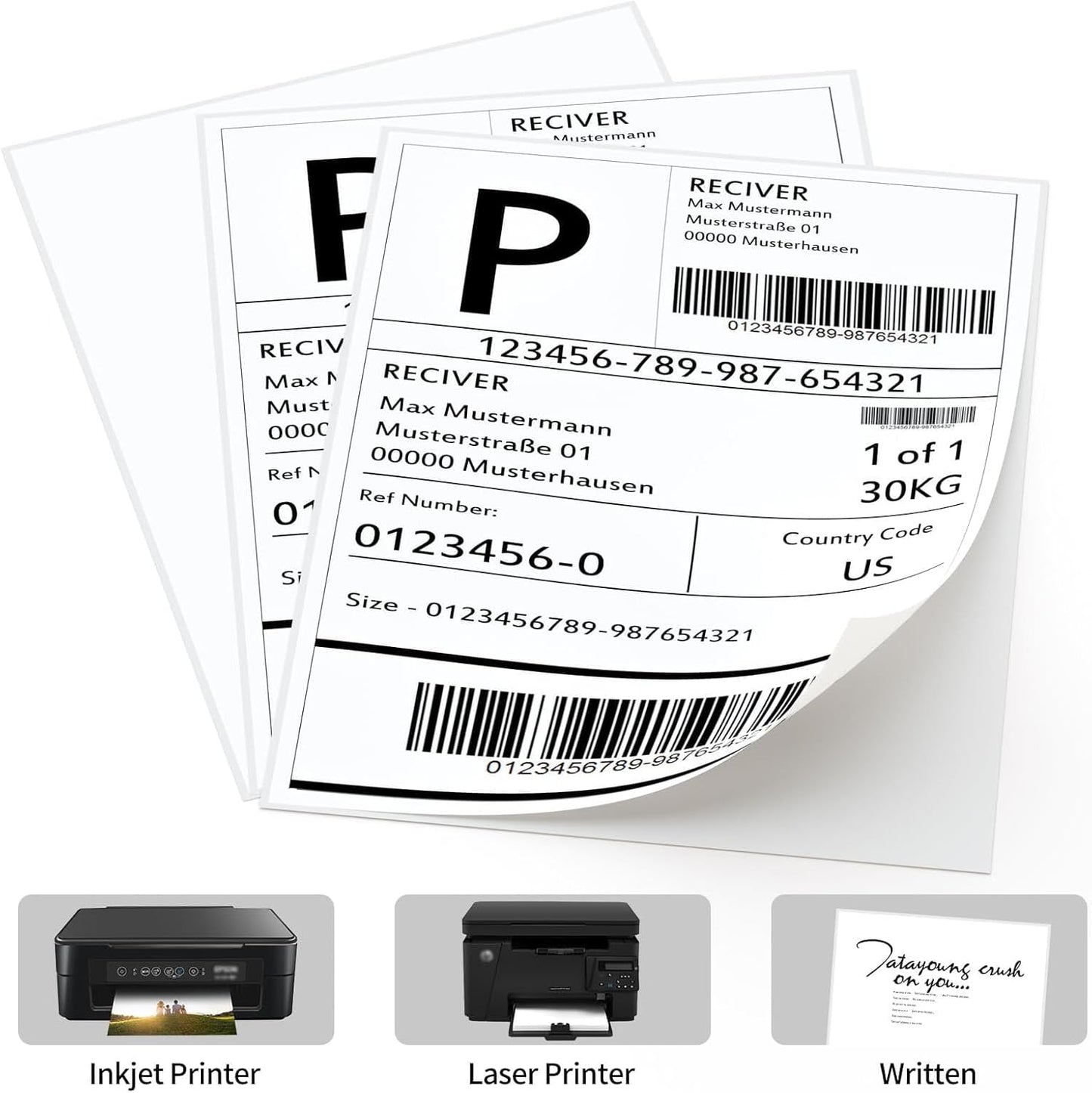 8.5" x 11" Sticker Paper for Inkjet Printers - 300 Sheets Full Sheet Shipping Labels Printable Full Page Labels 8.5×11 White Sticker Paper for Laser Printing - Matte