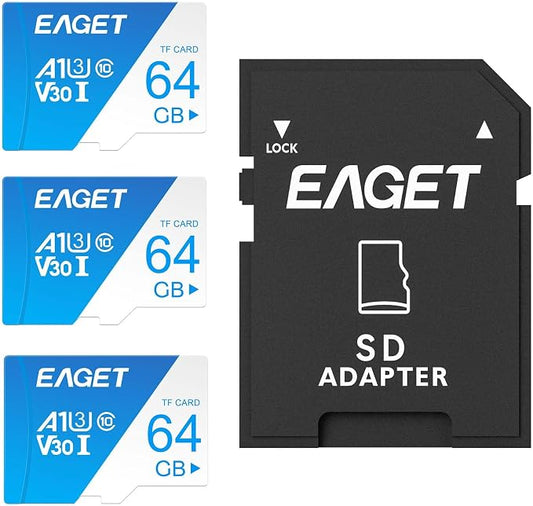 EAGET 3-Pack 64GB TF Memory Card Up to 100MB/s Read 60MB/s Write by EAGET