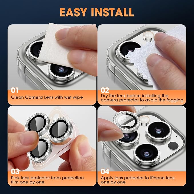 for iPhone 16 Pro/16 Pro Max Camera Lens Protector Bling Individual Metal - Image 7