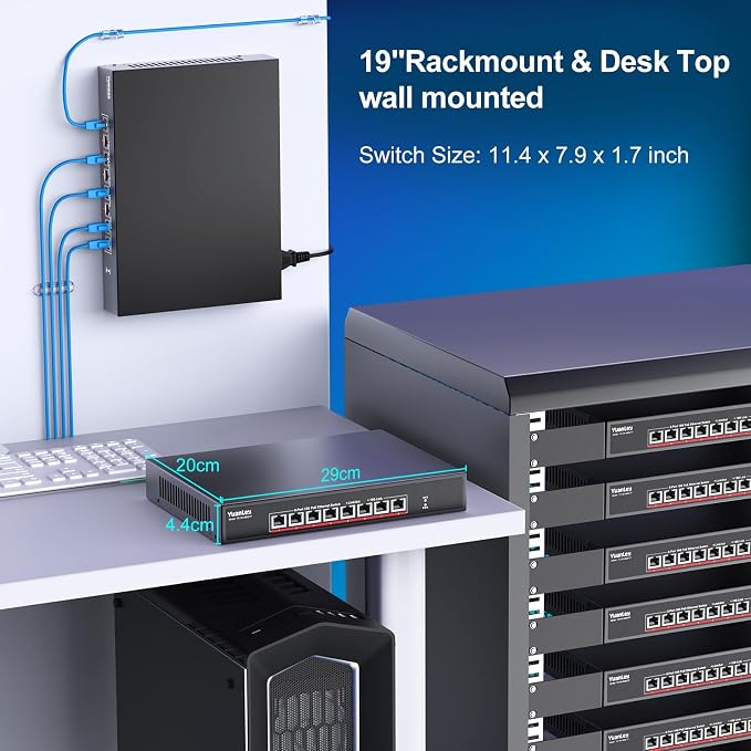 YuanLey 8 Port 10G PoE Switch Unmanaged, 8 x 10G Base-T PoE Ports, - Image 6