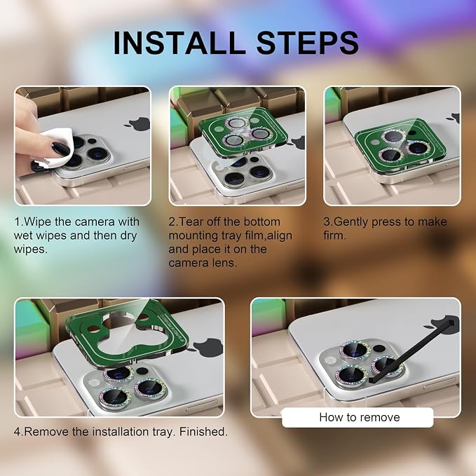 Misea Compatible for iPhone 16 Pro/iPhone 16 Pro Max Camera Lens Protector Bling - Image 7