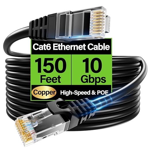 Cat6 Ethernet Cable 10Gbps 150 ft, UTP Ethernet Cable Cat 6, Flexible Bare by Unknown