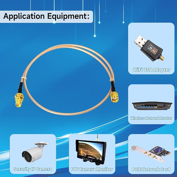Yuslao WiFi Antenna Extension Cable 2ft 60cm RP-SMA Male to RP-SMA Female Low - Image 3