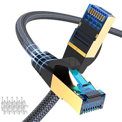 Cat 8 Ethernet Cable 50ft, Indoor Nylon Braided Cat 8 Cable, Heavy Duty 26AWG by Ciwoda