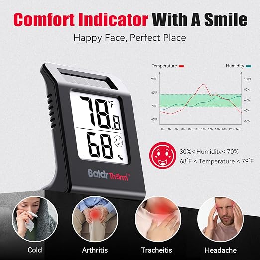 BaldrTherm Digital Thermometer and Humidity Meter, Solar-Powered 2.2" Indoor - Image 5