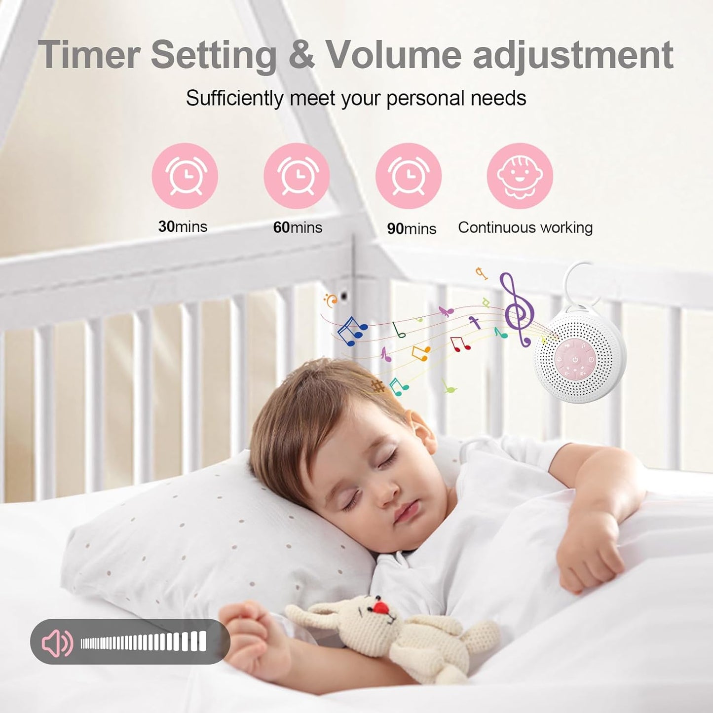 White Noise Machine, Portable Sound Machine with 2000mAh Battery, 21 Soothing Sound Machine for Baby Kids Adults Sleeping, Sound Therapy Sleep Aid with Timer and Child Lock for Home Travel Nursery