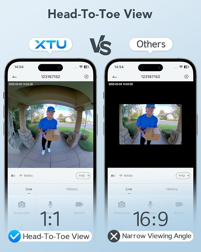 XTU Battery Doorbell, 180° Head-to-Toe Video, Live View - Image 6