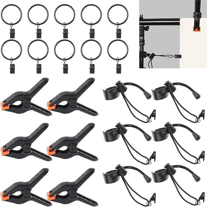 22Pcs Backdrop Kit with Clips, Rings & Spring Clamps by Rustark
