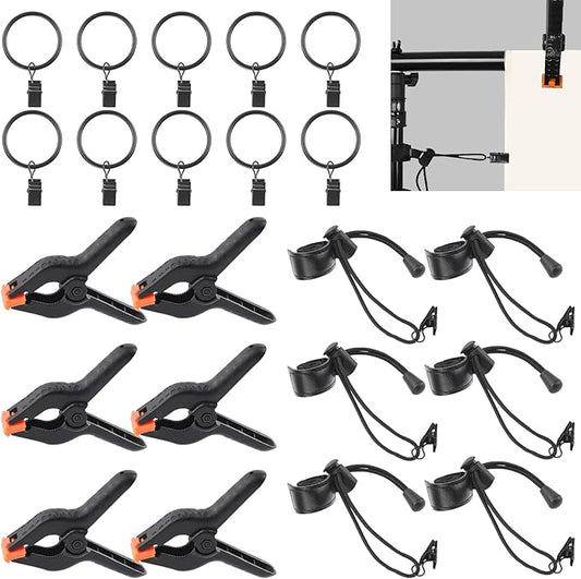 22Pcs Backdrop Kit with Clips, Rings & Spring Clamps by Rustark