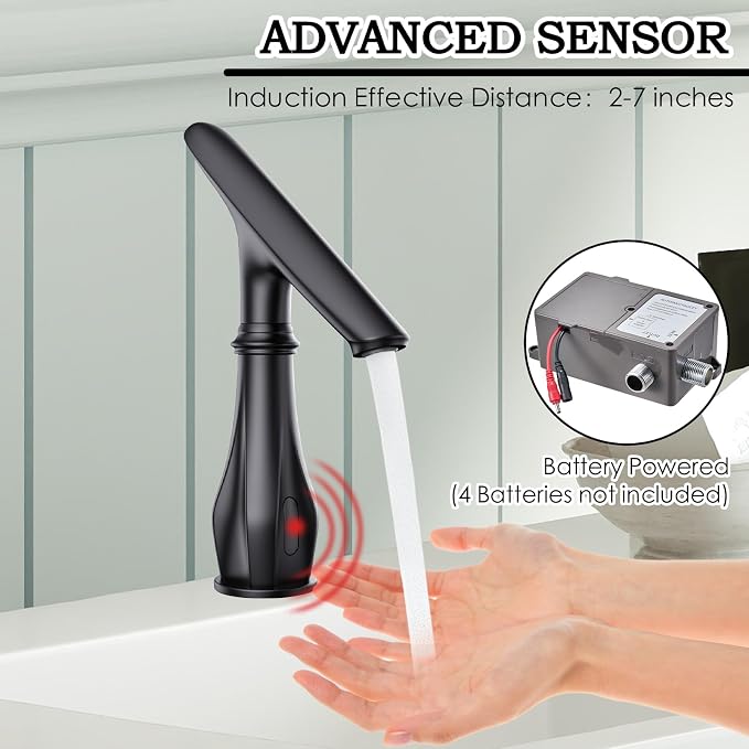 Touchless Bathroom Faucet, Matte Black Smart Motion Sensor Bathroom Sink - Image 5