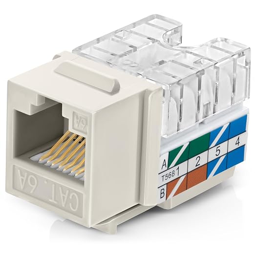 Everest 90° Angled RJ45 Cat6A Keystone Jacks 10-Pack in Light Almond by EverestMediaSolutions