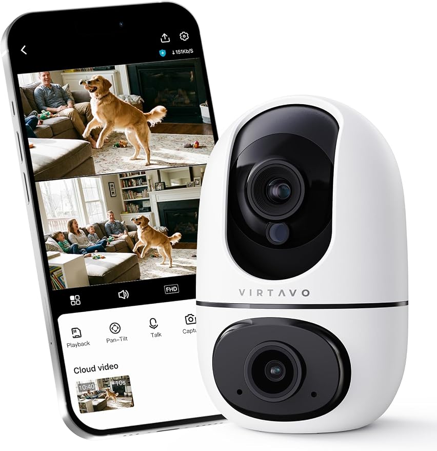 VIRTAVO XD1 Indoor Security WiFi Camera, No Subscription Required, Dual-Lens by virtavo