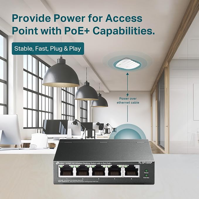 TP-Link TL-SF1005P | 5 Fast Ethernet PoE Switch | 4 PoE+ 10/100 Mbps Ports @67W - Image 3