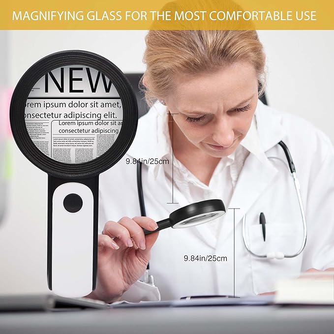 JMH Magnifying Glass with Light, Handheld Large Magnifying Glass 18LED Cold and - Image 6