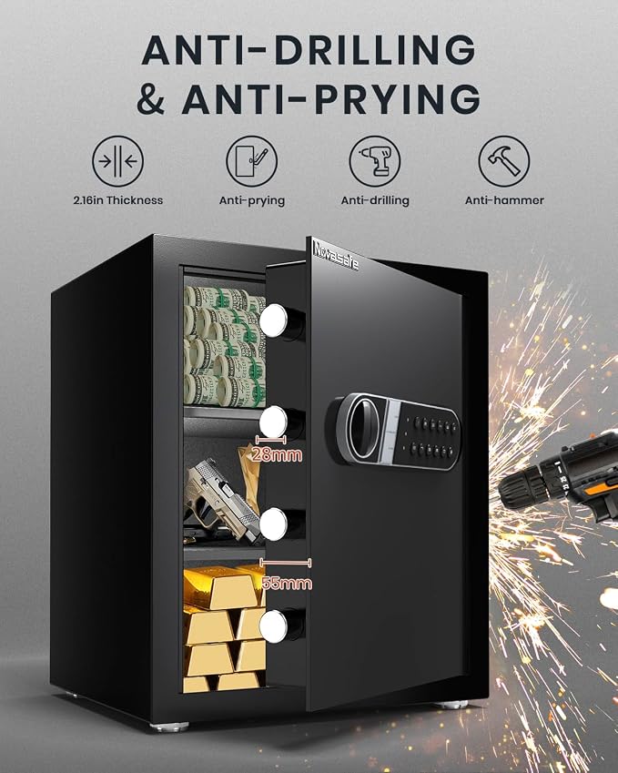 Safe Box, Home Safe with Key & Fireproof Waterproof Bag, Money Safe - Image 2