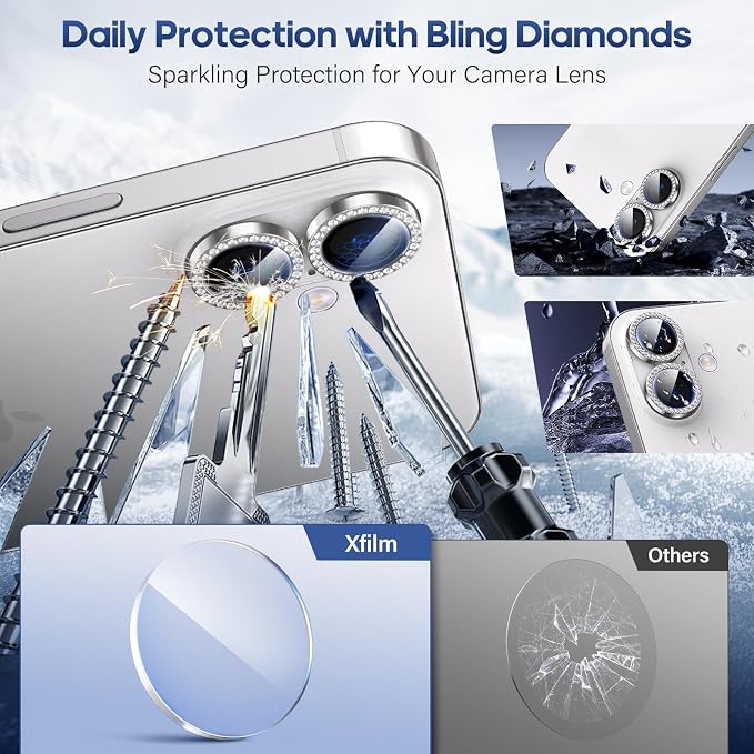 for iPhone 17 Camera Lens Protector Bling, Individual Diamond Metal Ring - Image 3