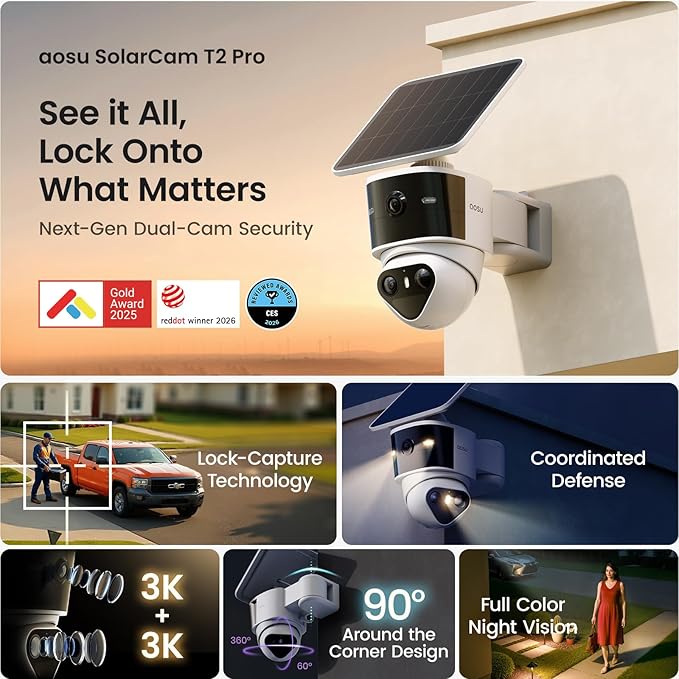 aosu T2 Pro Security Cameras Wireless Outdoor, 3K Dual Cam No Blind Spot - Image 2